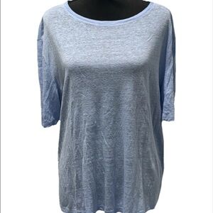 Vince 100% Linen Light Blue Short Sleeve Top Women Size 1XL Scoop Neck Shirt Tee